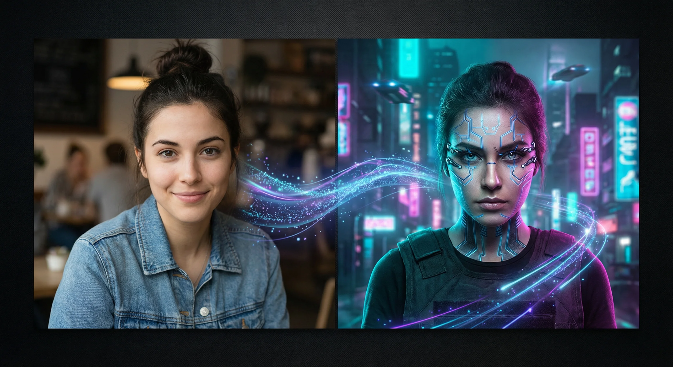Look cyberpunk IA - photobooth futuriste