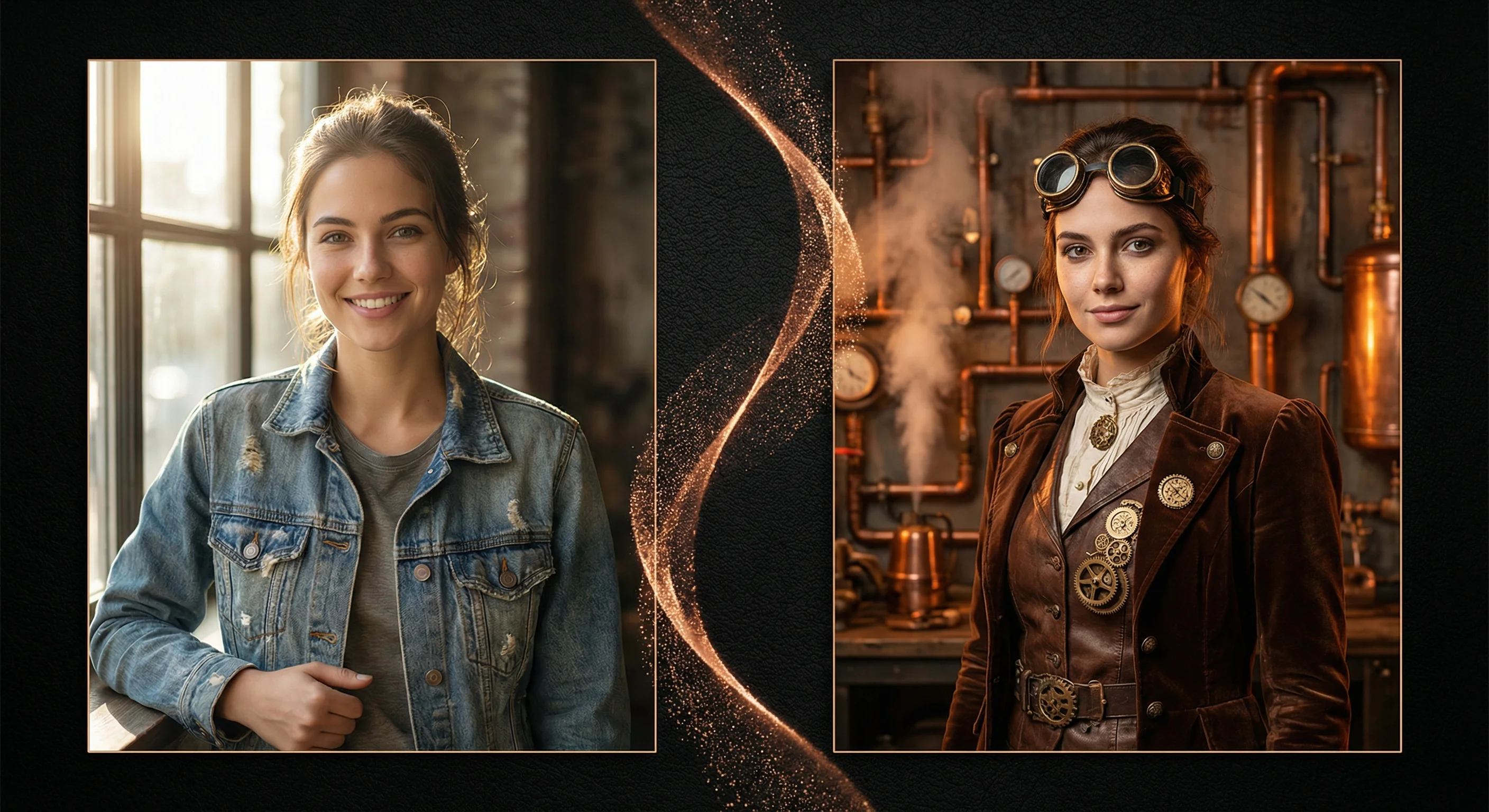 Univers steampunk IA - photobooth rétro-futuriste